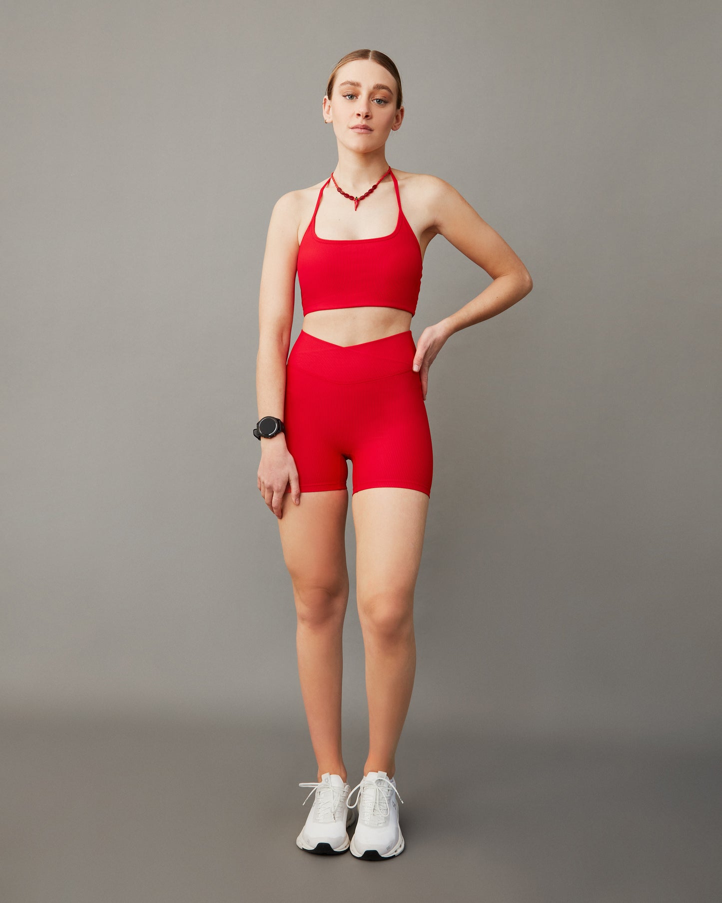 Leggings short rib V rojo